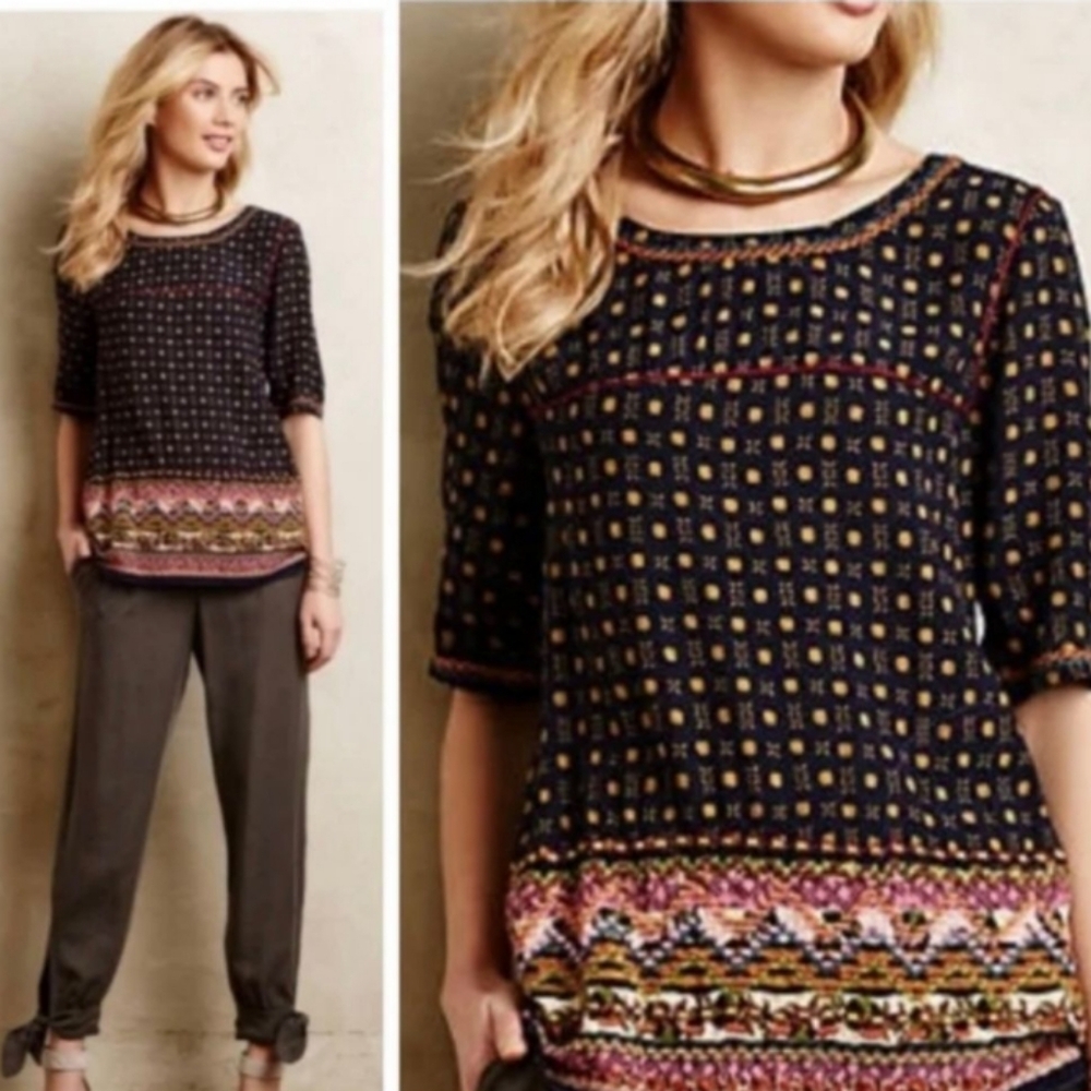 Anthropologie Holding Horses Shirt, Embroidery Size 8